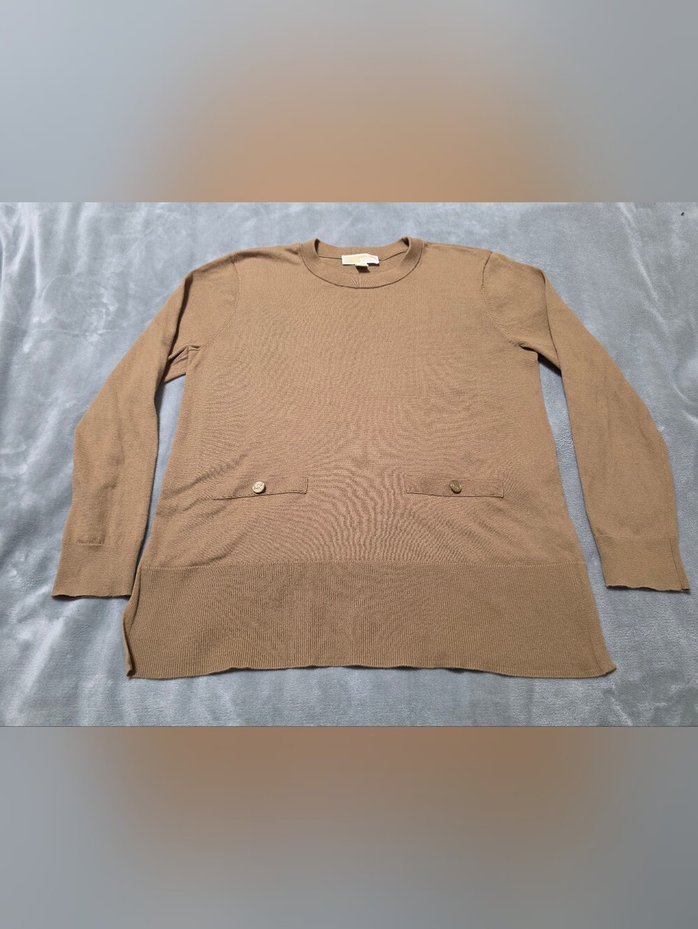 MICHAEL Michael Kors Tan Crewneck Knit Sweater w/ MK Buttons - Size XL